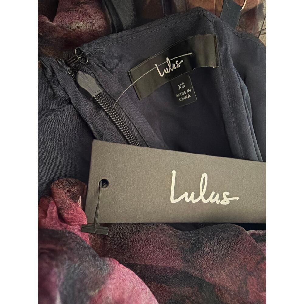 Lulus Alluring Invite Midnight Blue Floral Pleated Bustier Midi Dress XS - Picture 7 of 7